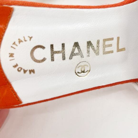 Chanel Vintage Orange Canvas Embroidered Kitten Heel Mule Slide Sandal EU 39 - Picture 9 of 13